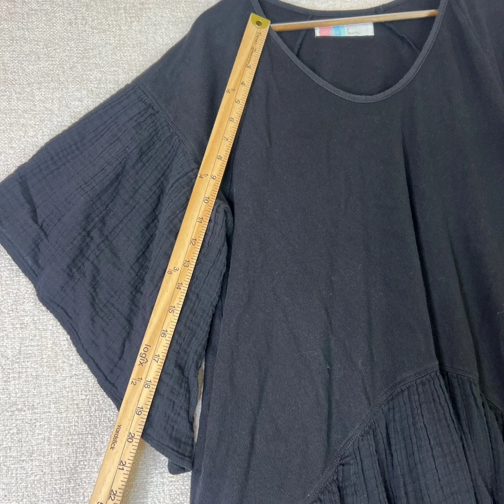 Free People Beach Black Cotton Gauze Bell Sleeve Tiered Babydoll Dress Small